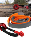 Beefy Snatch Block Ring Winch Pulley Recovery Kit With One Half Inch Soft Shackle Three Inch By One Hundred Eighteen Inch Tree Saver Strap For Off Road UTV ATV And Trucks 41000 Lb Ring Strength Red Ring And Red Shackle 45000 Lb Strap, ring, strap, and shackle shown