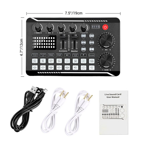 Live Sound Card Audio Mixer With Podcast Interface Dope DJ Effects Voice Changer And Sound Effects For PS4 PS5 with cables and manual.