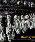 Close-up of 5-Light Modern Crystal Chandeliers Dope Matte Black Semi-Flush Mount Ceiling Light Fixture with real crystal accents