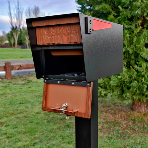 Wood Grain Curbside Locking Mailbox Built Tough Steel USPS Approved Anti Identity Theft Security 14 To 16 Gauge Welded Construction