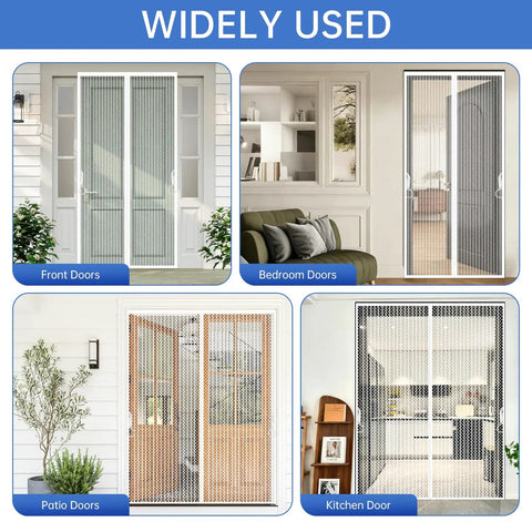 Magnetic Screen Door For 32x80 Inch Openings, 34x82 Inch Heavy Duty Mesh visible in front, bedroom, patio, and kitchen doors