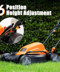 Electric Lawn Mower With 12 Amp Motor 19 Inch Deck 2 In 1 Mulch Or Side Discharge Six Cutting Heights close-up on adjustment