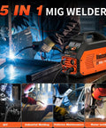 Versatile 5 In 1 Welder For Home Shop 110V 220V Dual Voltage MIG MMA Lift TIG Flux Core with user welding metal frame