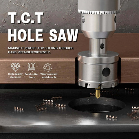 METOTY 19‑pc carbide hole saw kit for metal, 1/2–2-1/8 in sizes; titanium pilot and L-wrench.