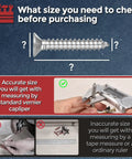 Measurement guide for 110-Piece Phillips Flat Head Wood Screws Kit, Self Tapping Countersunk Stainless Steel 304, White Head