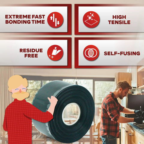 Self Fusing Silicone Tape Waterproof 1 Inch By 36 Feet Black Self Amalgamating Tape For Plumbing Sealing Pipes Hose Repair Outdoor Coax And Electrical Cables Weatherproof And Ready For Quick Emergency Fixes