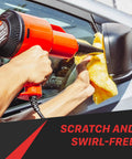 Person using Portable Car Dryer Air Blower With Two Nozzles For Fast Touchless Drying And Cleaning on car mirror