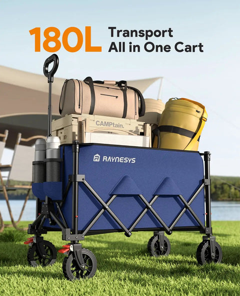 Foldable Utility Cart With 180L Capacity And 330lbs Beefed Up Weight Capacity Durable Beach Camping Cart loaded with gear