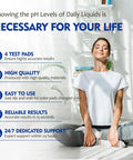 Woman meditating with pH Test Strips 0-14 Kit for Water, Soap Making and Kombucha, 125 Count Litmus Paper benefits listed