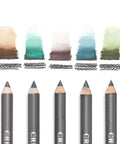 Front view of Water-Soluble Graphite Pencils Set With Aquarelle Finish, Six HB Pencils in White, Brown, Teal, Green, Red, Blue