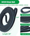 High Performance 4392065 Dryer Repair Kit With 349241T Drum Roller And Belt Assembly Upgraded Metal Bearings For Zero Noise Operation top view of 341241 dryer belt, 92 inches long, 1/4 inch wide, durable rubber material.