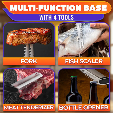 Six In One Kitchen Scissors With Built In Knife Blade Mini Cutting Board Opener Tenderizer And Lock Dishwasher Safe Spring Assist, multi-tool kitchen scissors