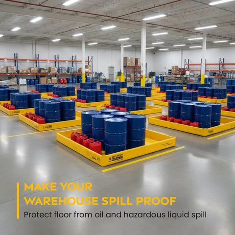 4x8 Foam Wall Spill Containment Berm With 26 Oz PVC Coated Fabric Yellow 0.75 Inch Drain Secondary Containment Drip Barrier