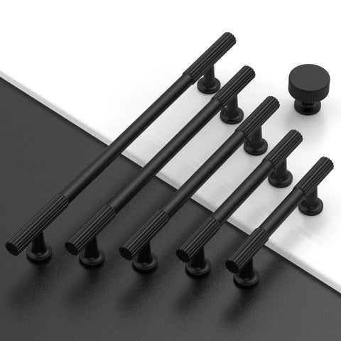 Matte Black Cabinet Knobs 1 Inch Single Hole Drawer Pulls Set Of 10 For Kitchen And Bathroom Cabinets With Easy Install Durable Solid Metal Finish ZH0071 Dope Modern Hardware displayed on black surface
