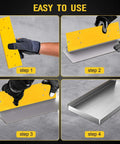 Step-by-step usage of Beast 12 Inch Sheet Metal Folding Tool for HVAC duct work, showing bending process on metal sheet.