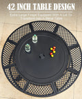 Top view of 42 Inch Outdoor Fire Pit Table With Dual Grills And Lid, showcasing large round metal design for bonfires and gatherings.