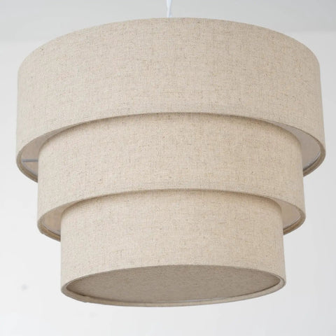 Three Tier Linen Drum Lampshade For E26 Ceiling Pendant Light Modern Hanging Lamp Fixture Beige Fabric Shade
