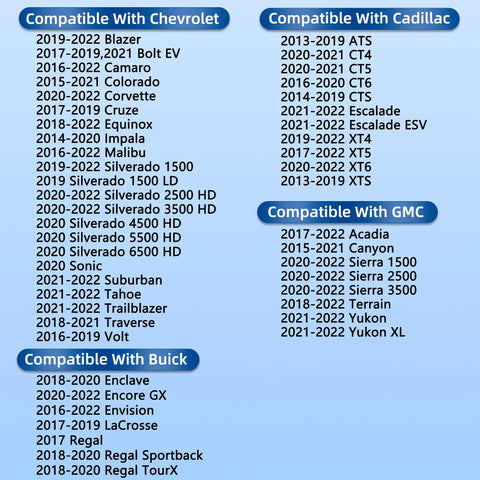 List of GM vehicles compatible with Cabin Air Filter With Activated Carbon For Chevy Silverado 1500 2500 3500 HD Tahoe Colorado Cruze.