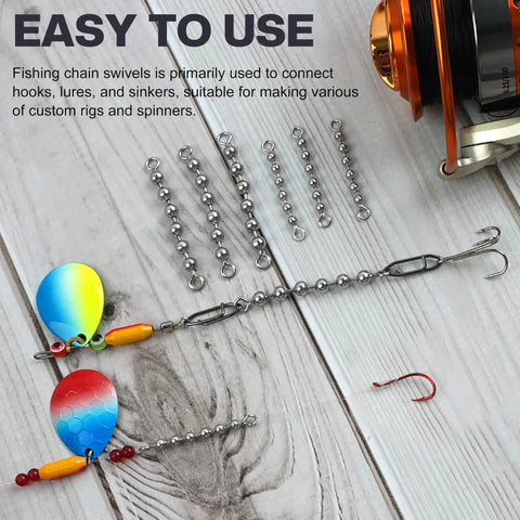 Rugged Stainless Steel Fishing Beads Chain Swivels For Saltwater And Freshwater Angling High Speed Catfish Trolling Swivels With Smooth Rotation And Rust Resistant Design Durable Tackle Gear For Long Lasting Reliable Performance, chain rig with lure