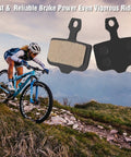 25 Pairs Copper Semi-Metallic Mountain Bike Disc Brake Pads For Hydraulic Brakes shown with mountain biker