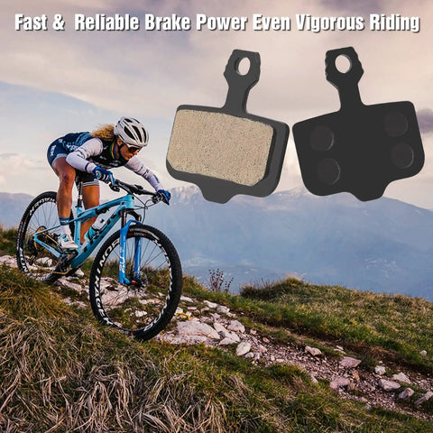 25 Pairs Copper Semi-Metallic Mountain Bike Disc Brake Pads For Hydraulic Brakes shown with mountain biker