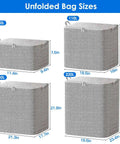 Straight Up Game Changing Foldable Storage Bags 4 Pack With Sturdy Handles showing 30L, 110L, 150L, 220L sizes in grey non woven material.