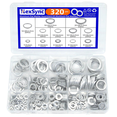 320 Piece Aluminum Oil Drain Plug Crush Washer Kit 12 Sizes M5 To M20 Universal Fit in clear storage case.