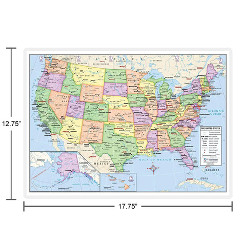 Two Sided United States And World Desk Map 13 By 18 Laminated for Students home use, showing colorful US political map.