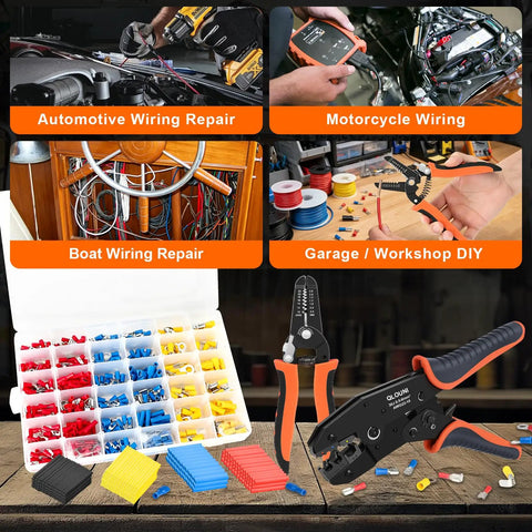 Killer 1242 Piece Wire Terminal Crimping Tool Kit That Comes Loaded with Ratcheting Crimper and Wire Stripper Cutter for wiring repairs.