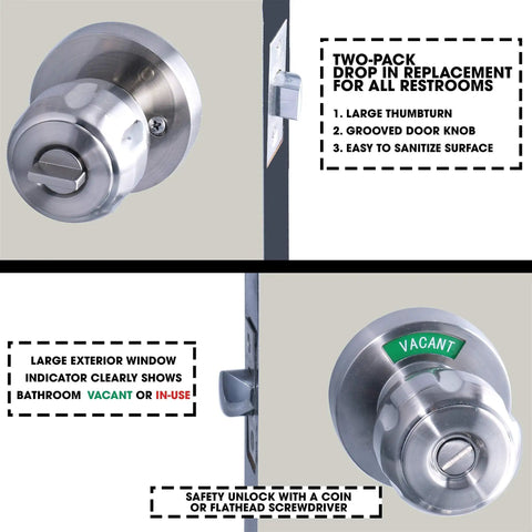 Bathroom Privacy Door Lock With Large Indicator Window And Thumbturn ANSI Grade 2 showing VACANT in-use display.