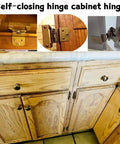 Two Pack Antique Kitchen Cabinet Hinges Self Closing Overlay Flush Mount installed on wooden cupboards
