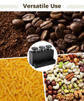 Wood Coffee Bar Organizer Countertop Dispenser Rack With 3 Clear Jars And Pullout Drawer For Coffee Beans Sugar Tea Storage display with coffee beans, ground coffee, pasta and nuts.
