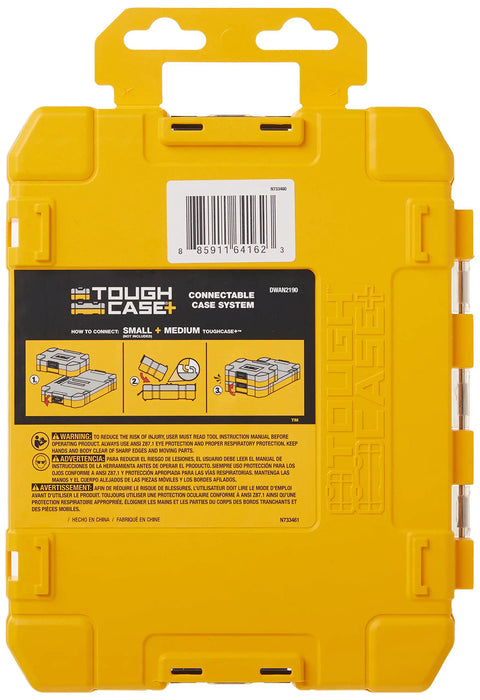 Back view of Set of 5 Medium Tool Boxes with 8 Compartments Each Portable Tough Case Small Parts Organizer in yellow color