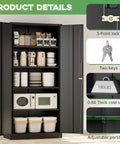 Six Foot Tall Lockable Steel Storage Cabinet With Adjustable Shelves, Heavy Duty Metal Locker For Office Home Garage Gym School, 72 Inch High, Black Matte, with open doors showing shelves with stored items.