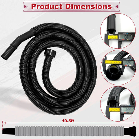 Two And A Quarter Inch Shop Vac Hose Extension, Ten Foot Cuff With 2.25 Inch Connection, Fits Most Major Brands with dimensions