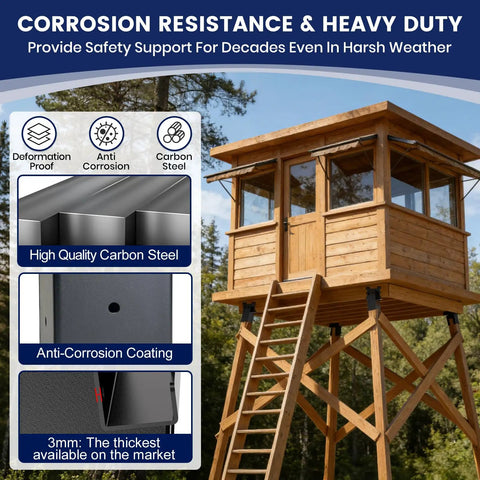 Beefy Heavy Duty Deer Stand Brackets With 2000 LB Lift Capacity, 4x4 Compound Angle Mounts, Powder Coated Black, Elevation Brackets For Hunting Platforms, Tree Stands, Shacks And Observation Decks