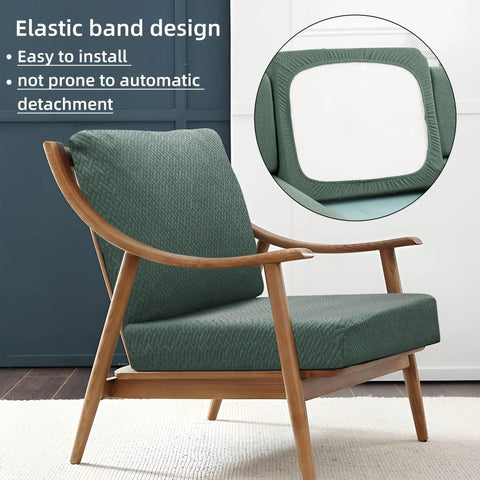 Outdoor Cushion Covers Set For Patio Furniture 8 Pieces, featuring stretch slipcovers on a wooden chair with elastic band design.