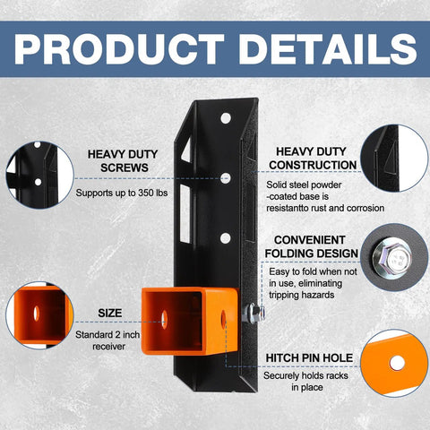 Beefy Steel Hitch Wall Mount Foldable Garage Saver For 2 Inch Receiver Easy Grip with heavy duty screws and folding design.