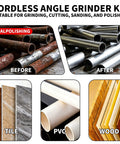 Comparison of metal pipes before and after using Cordless Mini Angle Grinder Set 12V 3 Inch Power Cutter With Dual Batteries.