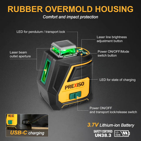 360 Degree Green Laser Level With Tripod For Construction And Renovation IP54 Rechargeable Wide Angle Vertical And Horizontal Cross Line