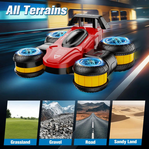 High Speed RC Drift Stunt Car With Upright Driving, Sideways Moves, 360 Spin Tricks, and Deformation Capabilities, Red and Yellow Finish