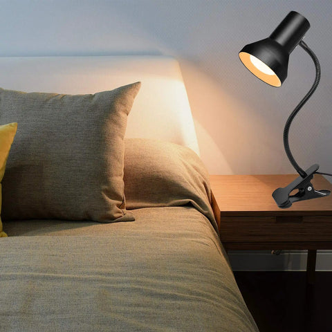 Eye Care Desk Lamp With 360 Degree Gooseneck Clip On Light for desk bedside or office showing flexible positioning on table
