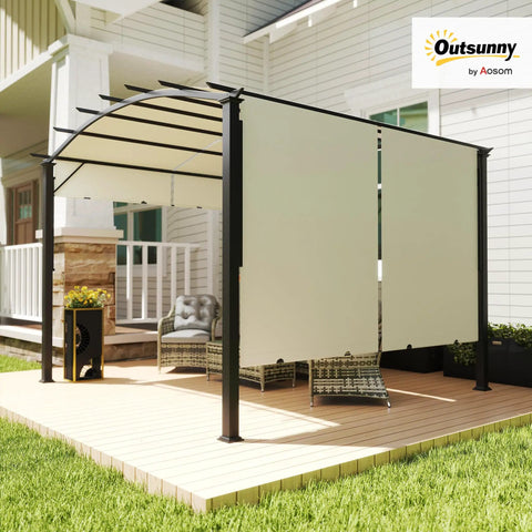 Retractable Pergola Canopy For Outdoor Patio 11 By 11 Feet Arched Sun Shade Shelter With Steel Frame And UV Protected Beige Cover