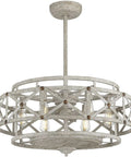 Top Shelf Fandelier Ceiling Fan With Six Bright Bulbs And Dead Simple Controls Measuring 16 By 29 Inches In Distressed White Styled With Subtle Gold Trim For A Smooth Upgraded Vibe, showcasing elegant design.
