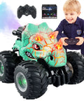 1:18 Scale Monster Truck RC Car With Music Mist Spray And LED Lights 4WD Remote Control Stunt Truck For Boys 4-7 Dinosaur Theme