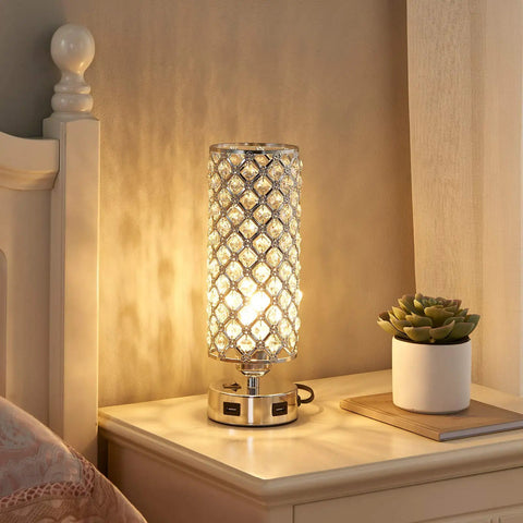 Crystal Bedside Lamps Set Of 2 With Dual USB Charging Ports Modern Nightstand Table Lamps For Bedroom And Living Room Glam K9 Crystal Decor Easy Install Perfect For Home Office on nightstand