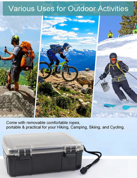 Waterproof Dry Box For Boat And Kayak, Watertight Storage Container shown with outdoor multi-activity background.