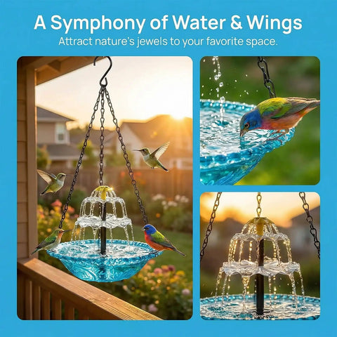 Powered Cascade Bird Bath Fountain Hanging Water Feature For Outdoors Garden Patio Backyard Blue Eco Friendly Decor No Batteries Needed Easy Setup Outdoor
