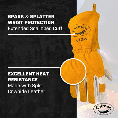 Premium Cow Grain Welding Gloves For MIG And Stick Kontour Design Cotton Fleece Insulation Large Size with scalloped cuff
