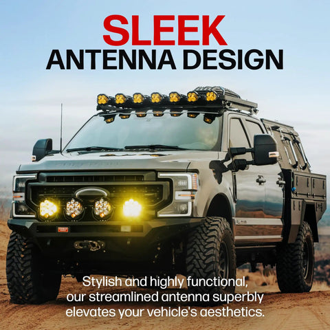 23 Inch EPDM Rubber Replacement Antenna on rugged Ford truck with sleek design, built tough for car wash proof universal fit.